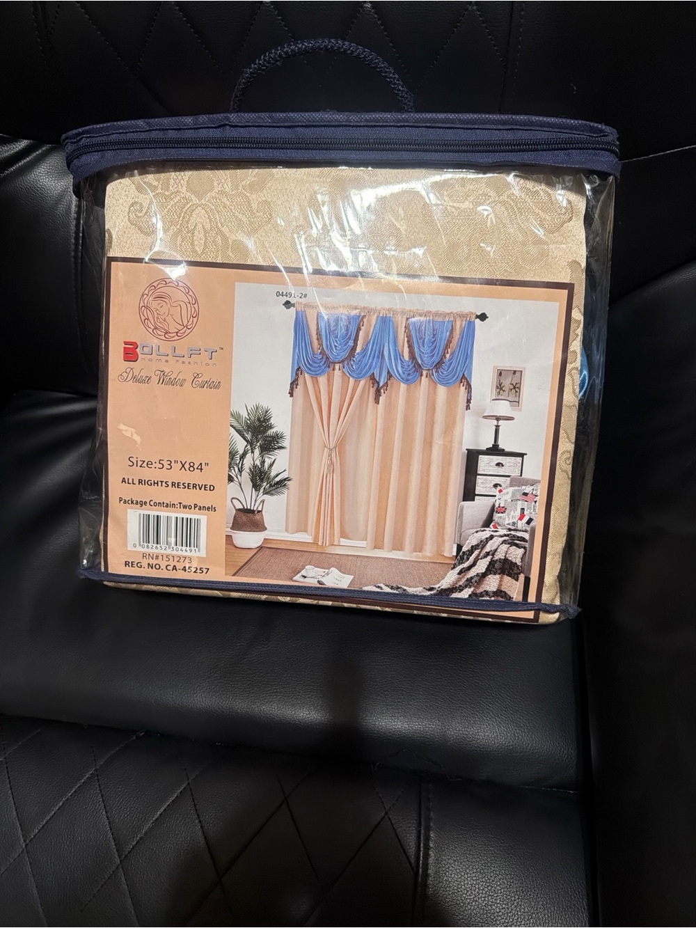 bolle Beige Curtain Panels with Blue Valance Accent